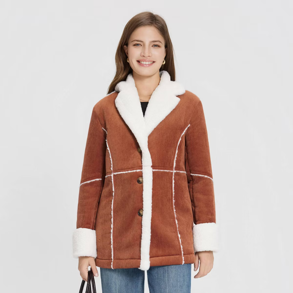 Women's Corduroy Shearling Faux Fur Jacket - Universal Thread™ Brown M | Target