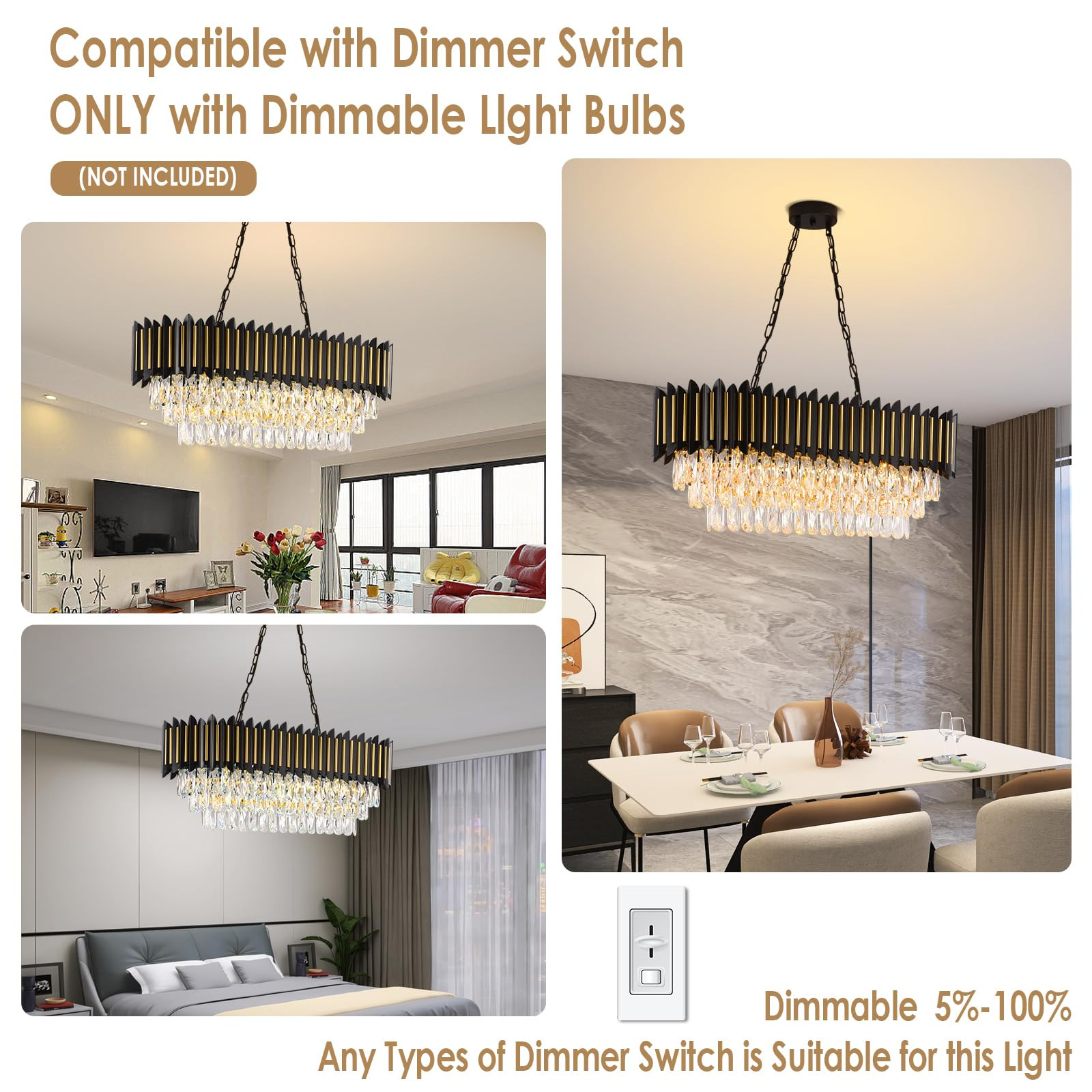 Modern Crystal Chandeliers for Dining Room 8-Light Black and Gold Chandelier Light Fixture Living... | Amazon (US)