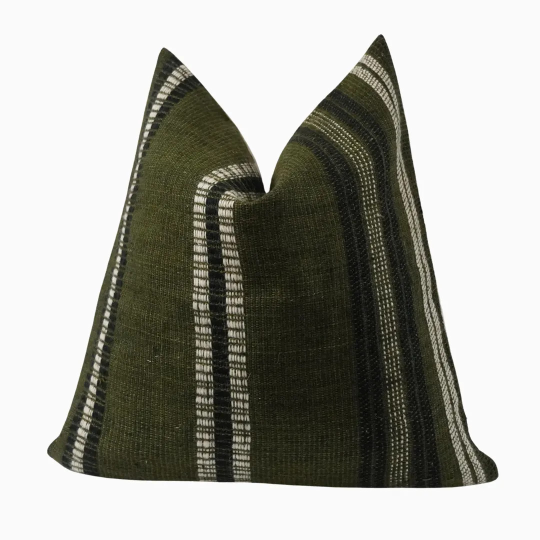 Deep Green Indian Wool Pillow Cover | Dark Green & Olive Wool Throw Pillow | Sage Green Decorativ... | Etsy (US)