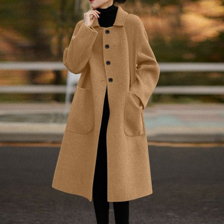 Texiao Long Jackets For Women Brown Jackets For Women Trendy Women s Long Sleeve Button Down Faux Wool Blends Thin Jacket Coat Slim Fit Warm Solid Long Overcoat with Pockets | Walmart (US)