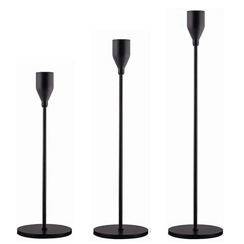 Black 3 Piece 12.8" Metal Tabletop Candlestick Set | Wayfair North America