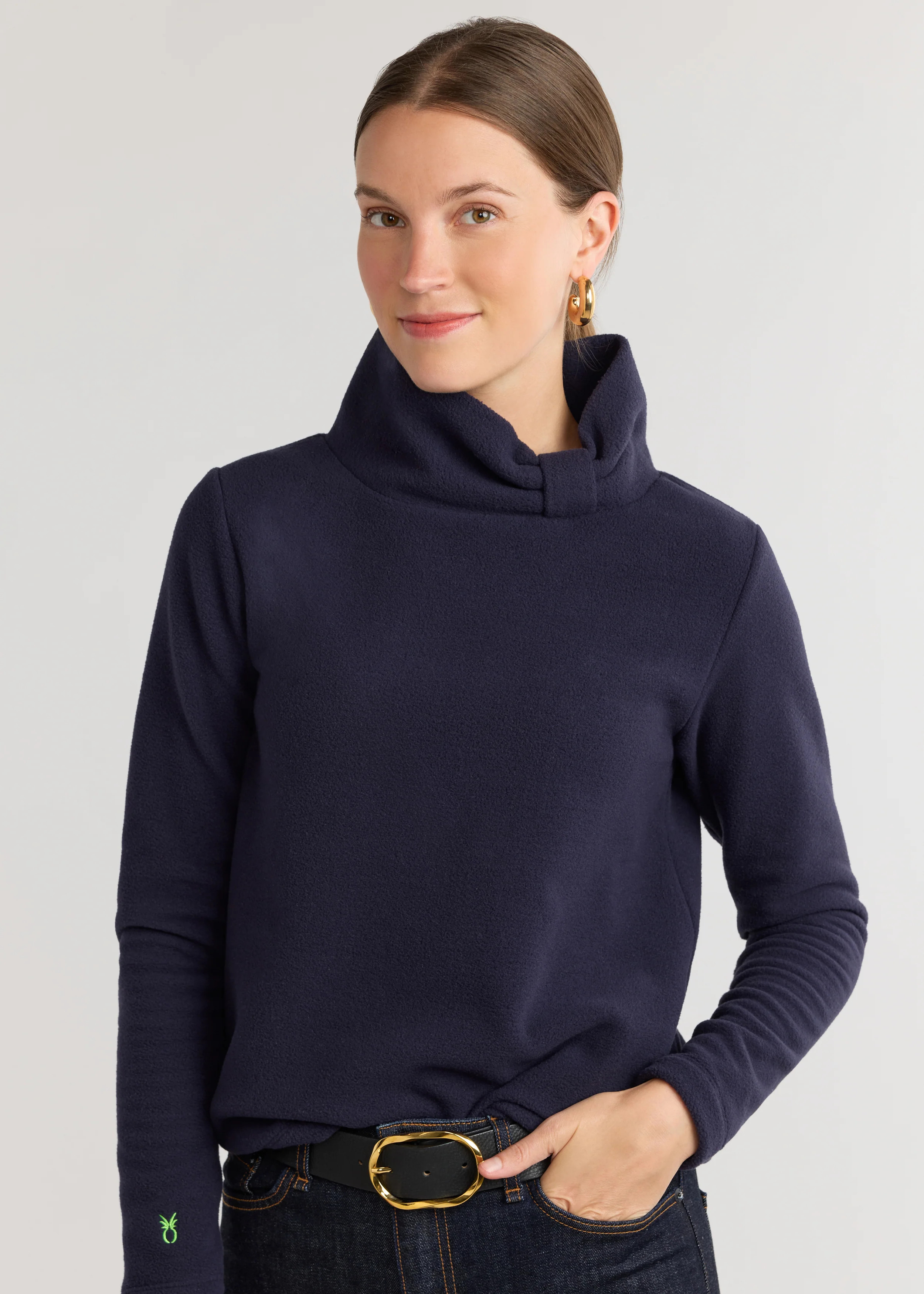 Juliet Turtleneck in Vello Fleece (Navy) | Dudley Stephens