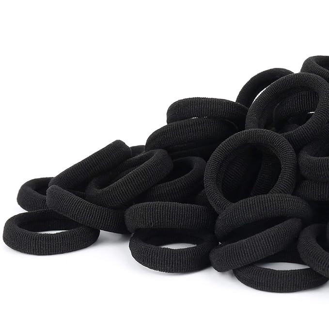 Black Seamless Hair Ties – Cotton Hair Bands – Tiny Elastics Ponytail Holders for Toddlers, 1... | Amazon (US)