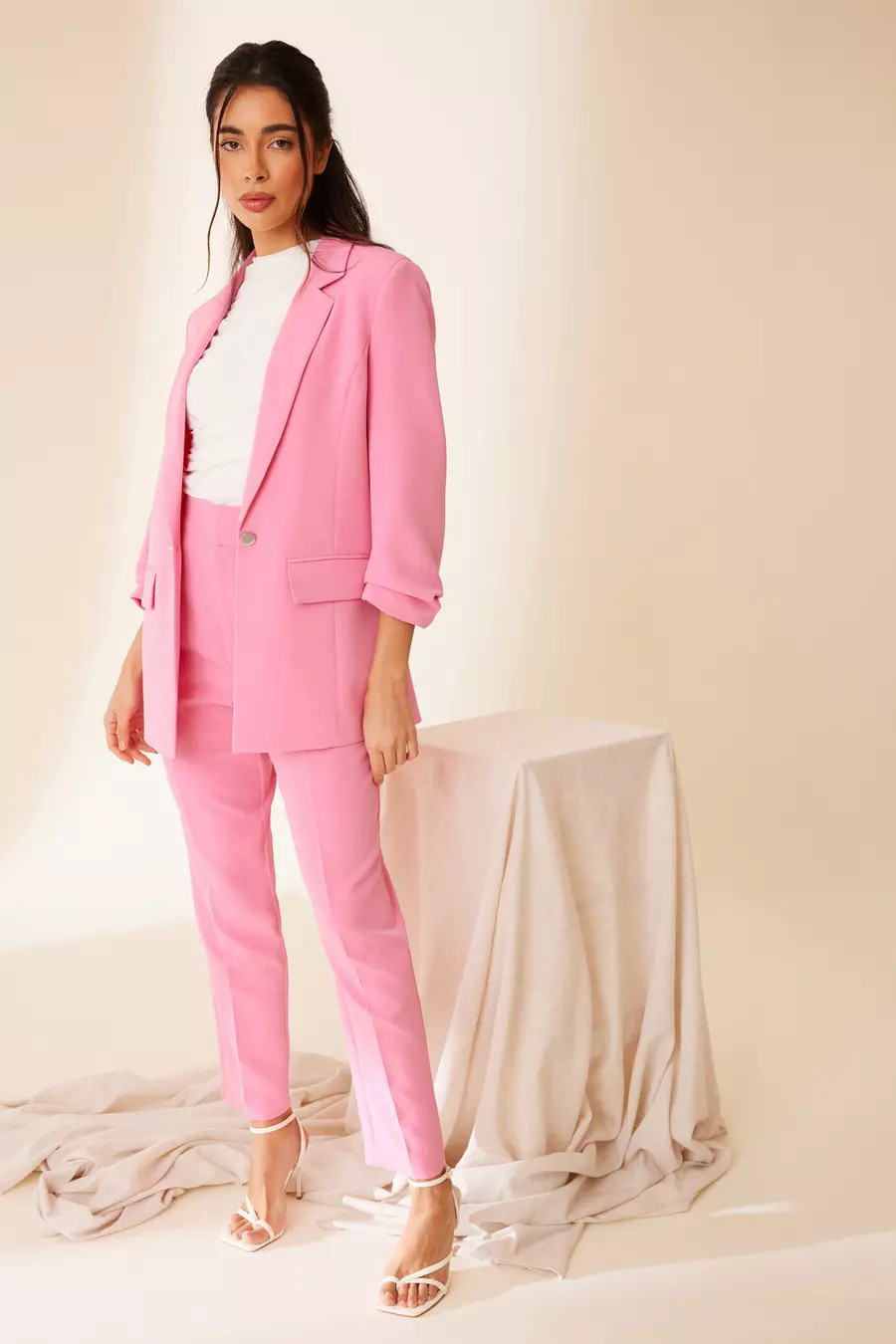 Pink Ruched Sleeve Blazer | Quiz Clothing