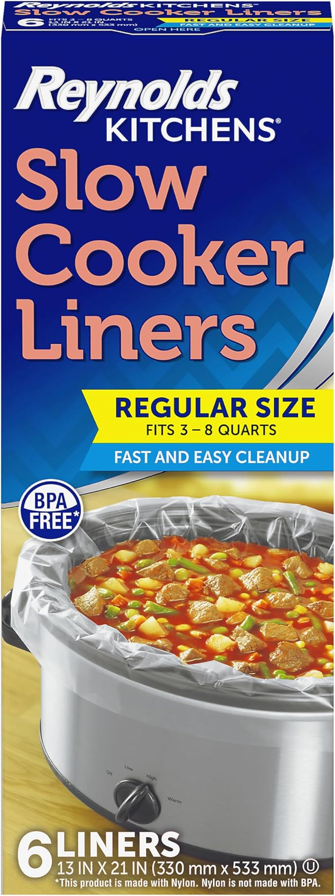 Reynolds Kitchens Slow Cooker Liners, Regular (Fits 3-8 Quarts), 6 Count | Amazon (US)