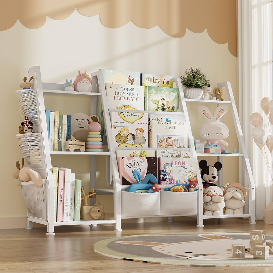 Kids Bookshelf Large Storage Bookcase: 3-Tier Book Sling Shelf Toy Organizer for Toddler - Displa... | Amazon (US)