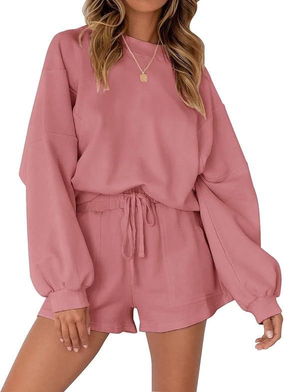 MEROKEETY 2026 Spring Lounge Sets for Women Oversized Batwing Sleeve Casual Top and Shorts 2 Piec... | Amazon (US)