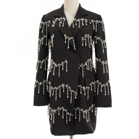 PatBO NWT Hand-Beaded Long Sleeve Blazer Mini Dress Size Medium in Black | Poshmark
