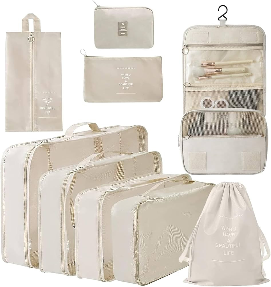 9 Set Packing Cubes, Compression Storage Travel Organizers, with Luggage Clothes Storage Bags, To... | Amazon (CA)