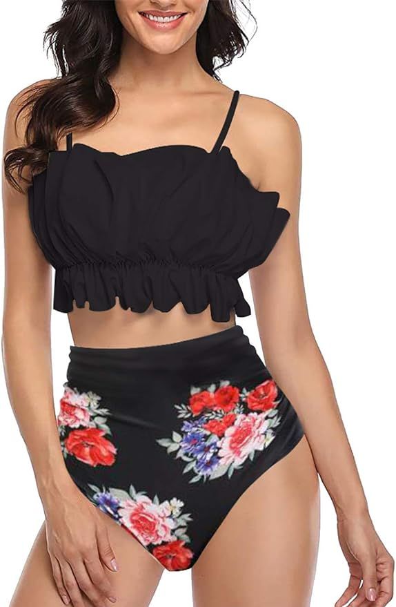Firpearl Women's High Waisted Bikini Swimsuit Ruffle Flounce Two Piece Bathing Suits | Amazon (US)
