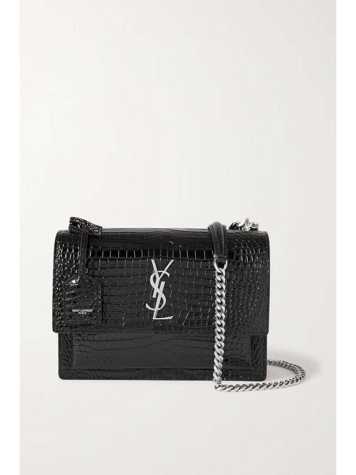 SAINT LAURENT - Sunset Medium Croc-effect Leather Shoulder Bag - Black | NET-A-PORTER (US)