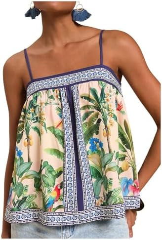 Women's Floral Tropical Boho Tops Spaghetti Strap Tank Top Vacation Beach Summer Camisole Tops | Amazon (US)