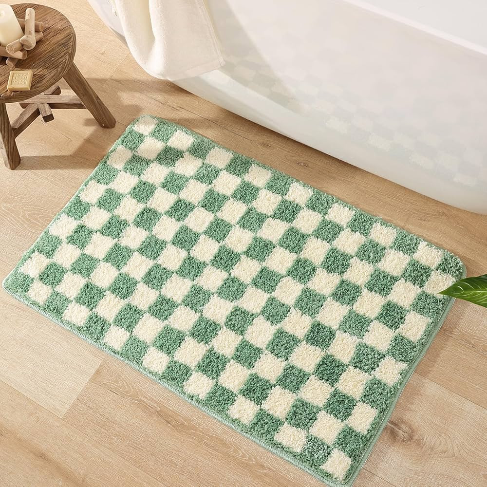 TRUEDAYS Checkered Bath Mat Sage Green and White Non Slip Water Absorbent Bathroom Rugs Modern Fl... | Amazon (US)