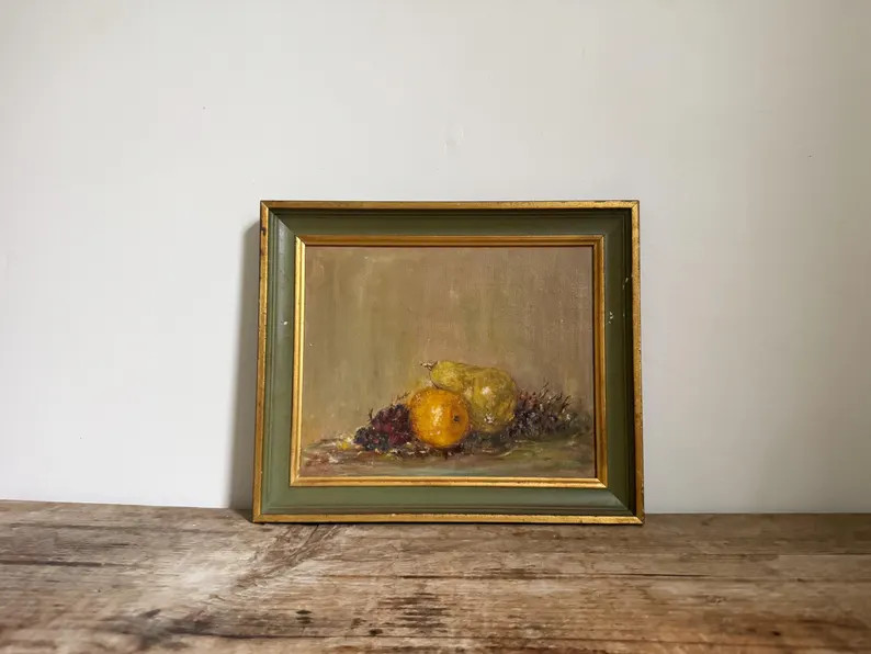 Vintage Still Life Fruit Oil Painting on Board Framed Pears Oranges Grapes | Etsy (Global)
