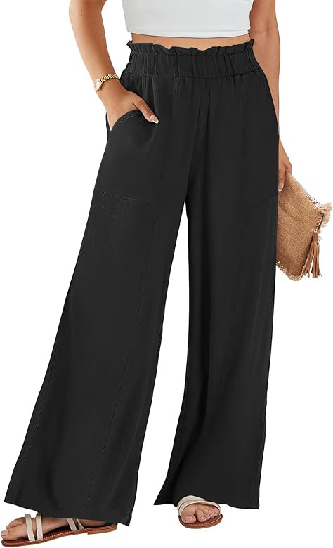 ANRABESS Linen Pants for Women 2025 Summer Palazzo Flowy Casual Loose Wide Leg Pants Spring High ... | Amazon (US)
