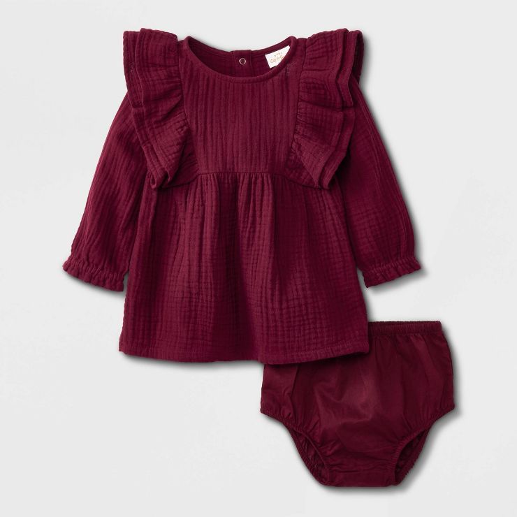 Baby Girls' Gauze Long Sleeve Dress - Cat & Jack™ Burgundy | Target