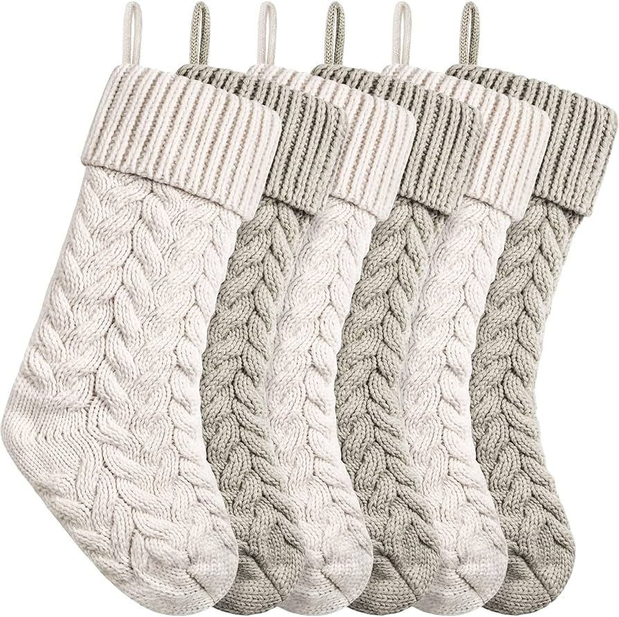 18 Inches Christmas Stockings Knit Xmas Stockings Large Fireplace Hanging Stockings for Family Ch... | Amazon (US)