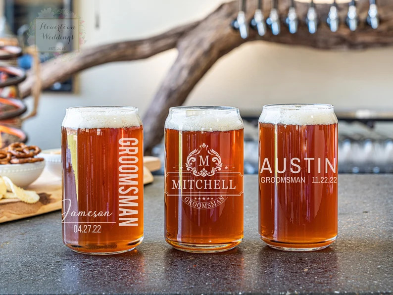 Groomsman Beer Can Style Glasses, Personalized Groomsman Glasses, Groomsman Beer Glass, Pint Glas... | Etsy (US)