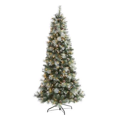 7’ Frosted Tip British Columbia Mountain Pine Artificial Christmas Tree with 400 Clear Lights, ... | Nearly Natural