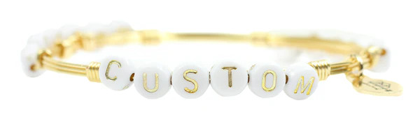 Custom Word Bangle Bracelet - Gold + White | Bourbon and Boweties