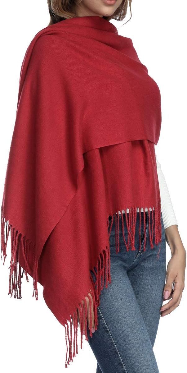 Womens Thick Soft Wool Pashmina Shawl Wrap Scarf - OHAYOMI Warm Solid Color Stole | Amazon (US)