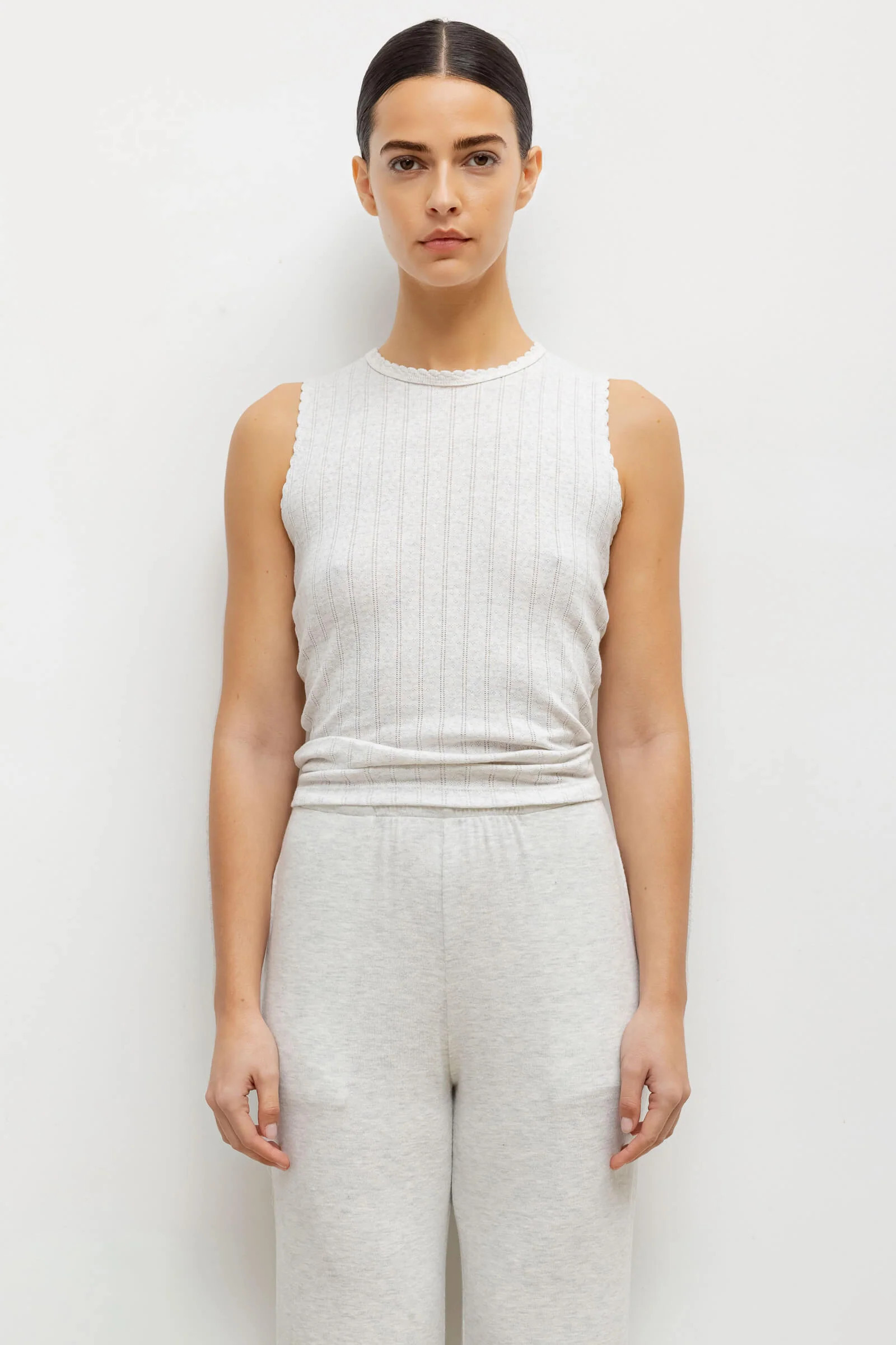 Pointelle Sleeveless Crew Cloud Melange / L | LESET