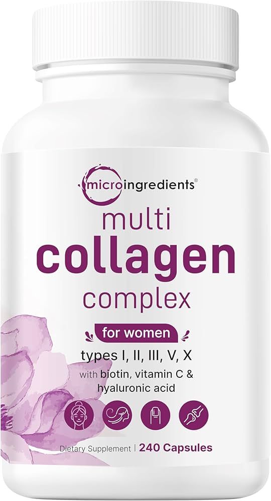 Micro Ingredients Multi Collagen Complex for Women, 240 Capsules | Type I, II, III, V, X with Hya... | Amazon (US)