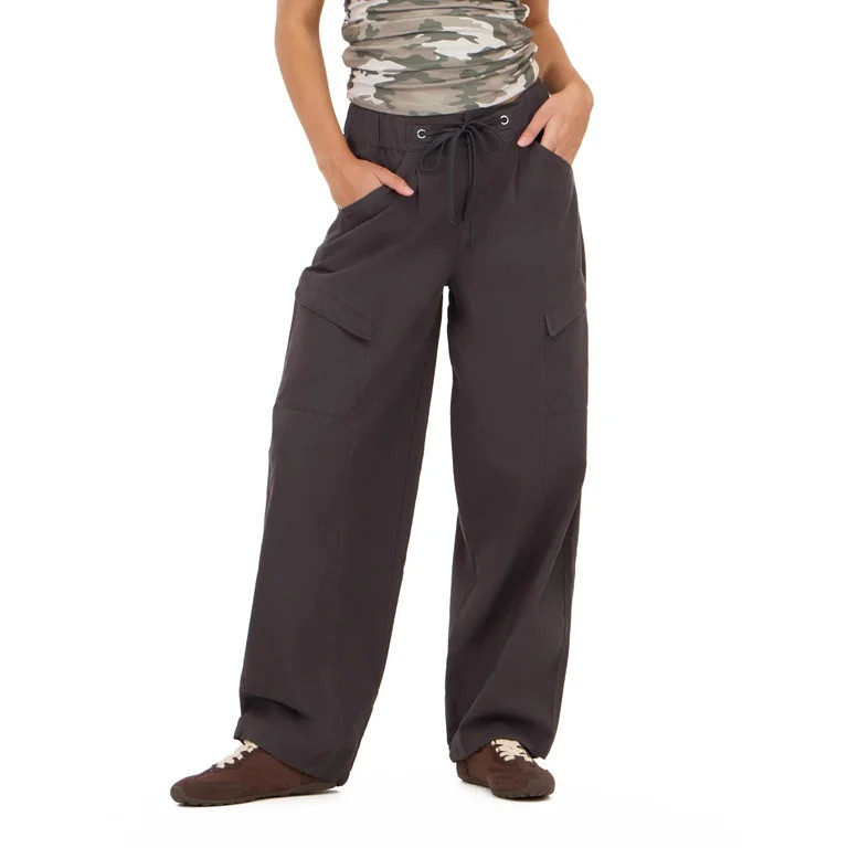 Forever 21 Women's Grey Baggy Cargo Pants with Elastic Waist, Barrel-Leg Design for Everyday Casu... | Walmart (US)
