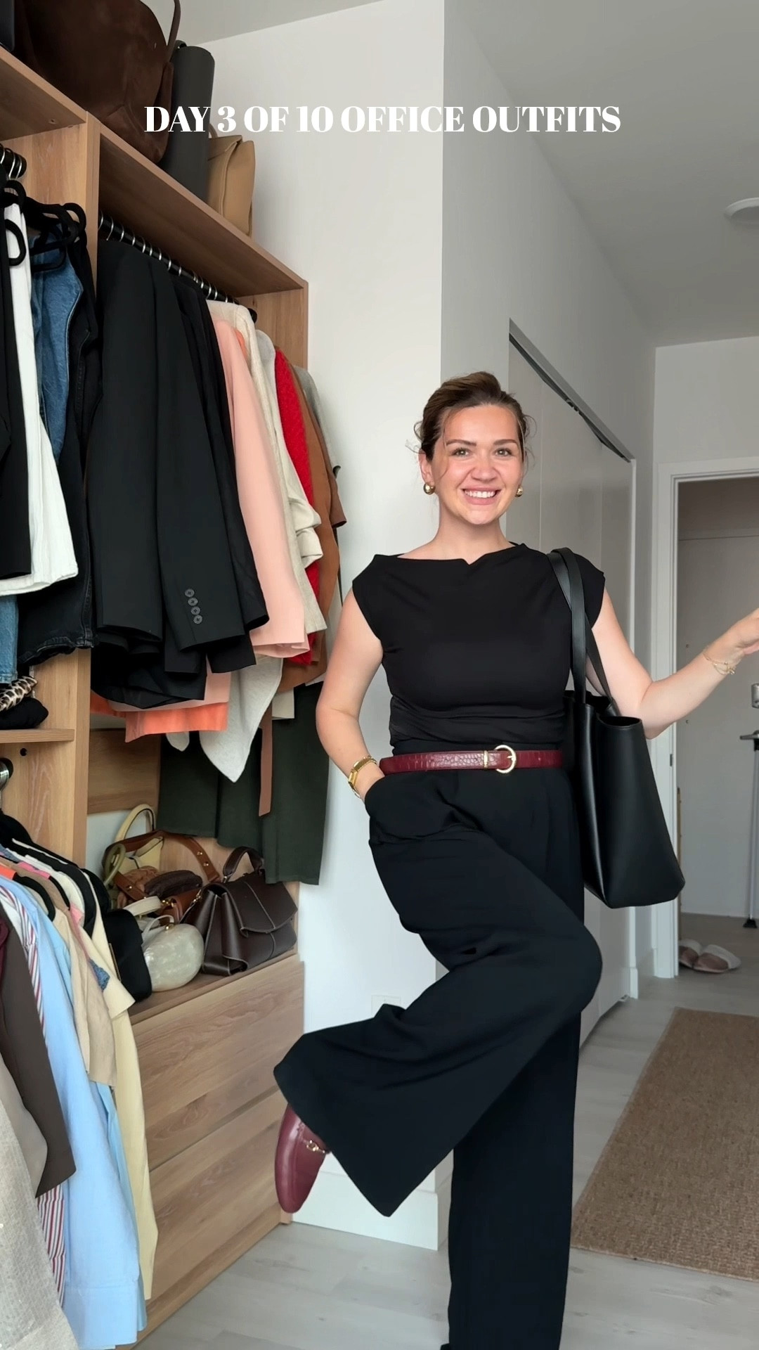 If you usually wear all black, but want to add a liiiiittle bit of color, I would say start with accessories like the belt and shoes in this situation really added a little bit of something to an otherwise very plain outfit. I also love this because you can genuinely wear a year round 🫶🏻🖤

Full disclosure this bag is very expensive and was gifted to me, but if you are looking for more high-end fully leather work bag, definitely check out this brand  🫡

I don’t have a link to the trousers as they’re yeaaaaarssssss old and the loafers too - but linked similar 😊

#LTKItBag #LTKMidsize #LTKWorkwear