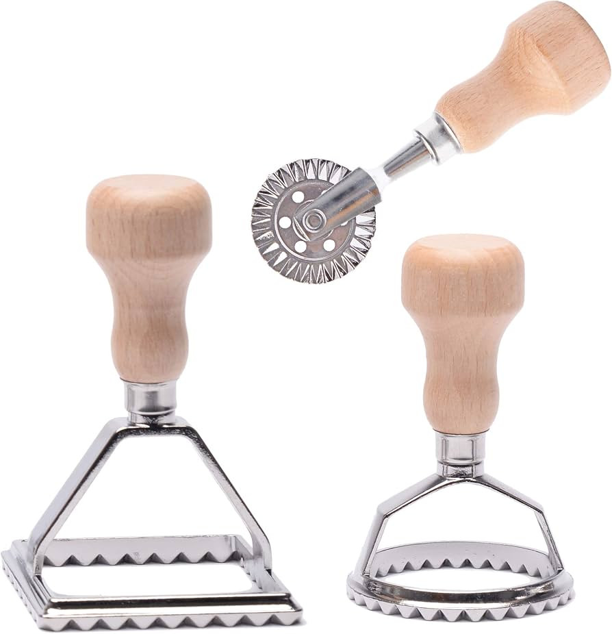 MASTER FENG Ravioli Stamp Maker Cutter with Roller Wheel Set, Mold with Wooden Handle and Fluted ... | Amazon (US)