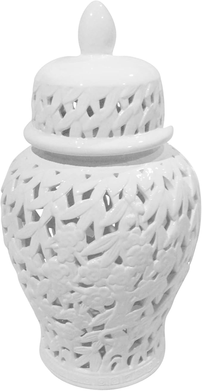 Sagebrook Home, White Pierced Ceramic Temple JAR, 10.5x10.5x18.5 | Amazon (US)