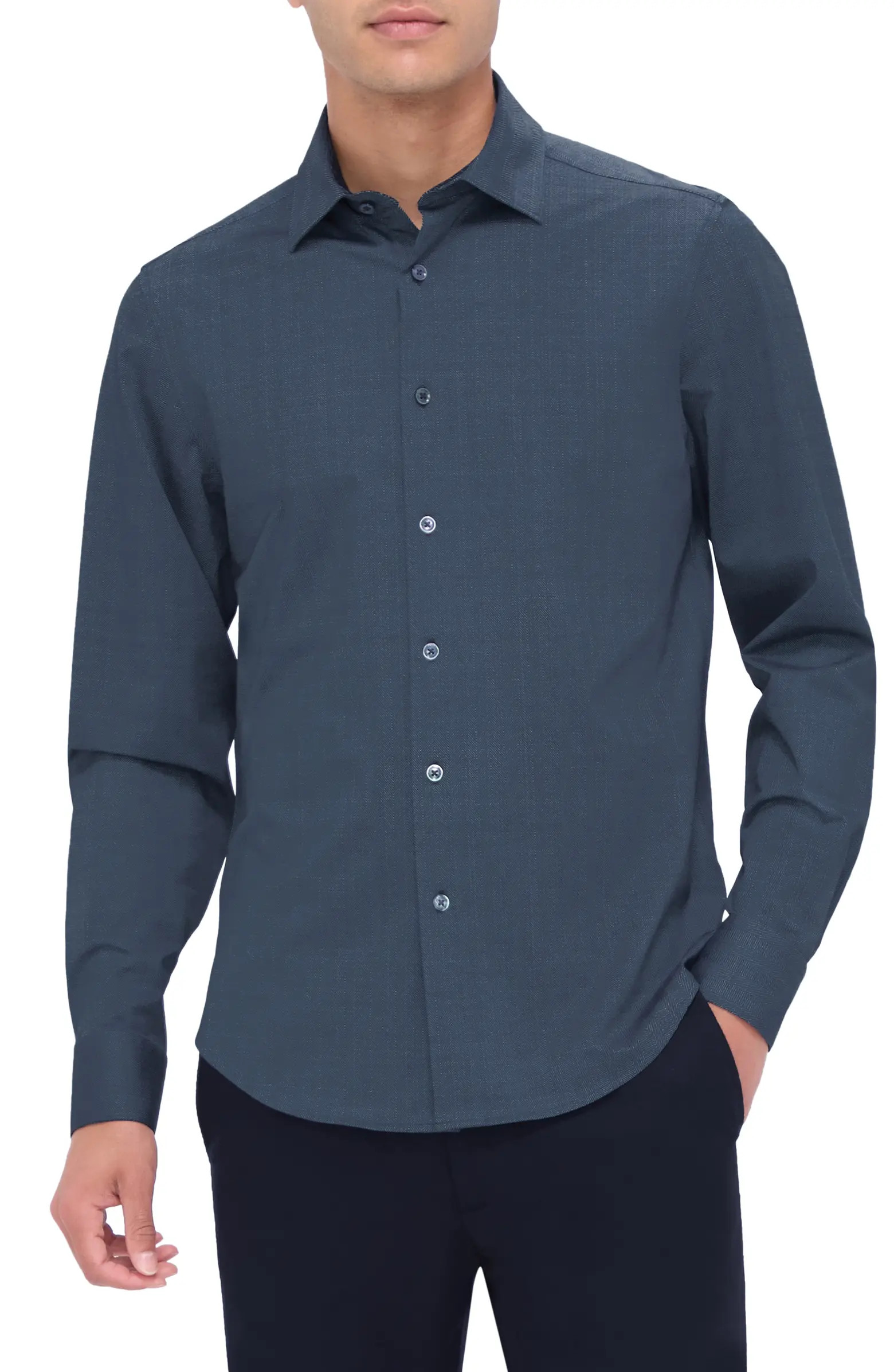 Bugatchi Jimmy OoohCotton® Herringbone Button-Up Shirt | Nordstrom | Nordstrom