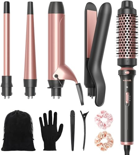 Wavytalk 5 in 1 Curling Iron Set with Thermal Brush and 4 Interchangeable Ceramic Curling Wands (0.5'-1.25'), Instant Heat Up Hair Curling Iron, Rose Gold | Amazon (US)