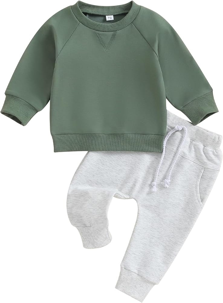MAYUMMPY Baby Boys Girl Solid Color Outfit Sweatsuit Crewneck Sweatshirt Sweatpants Pants Set Fal... | Amazon (US)