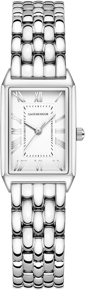 Gold Watches for Women with Vintage Rectangular Case,White Roman Dial,Stainless Steel Band,Adjust... | Amazon (US)