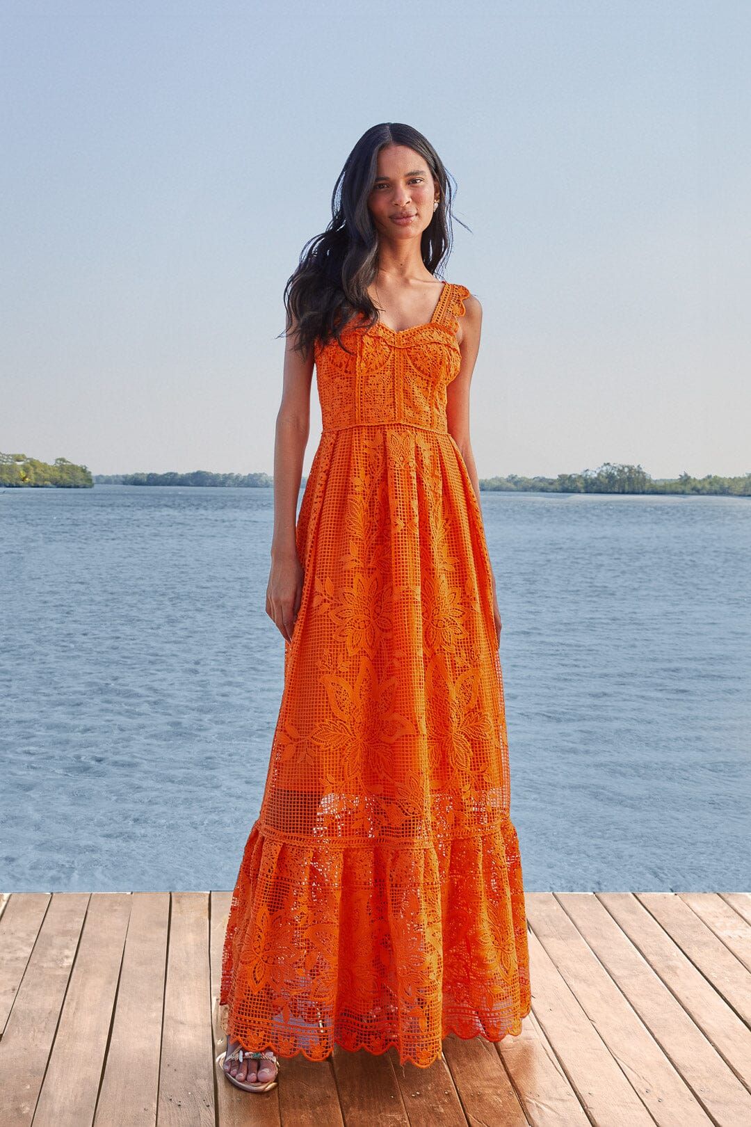 Orange Guipure Sleeveless Maxi Dress | FarmRio