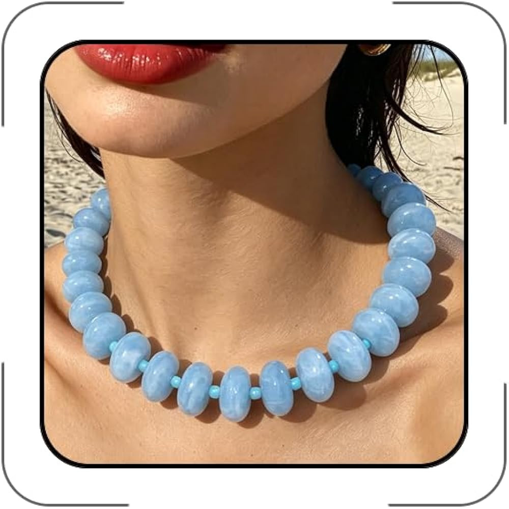 INENIMARTJ Chunky Colorful Beaded Necklaces for Women,Trendy Big Bead Statement Choker Necklace L... | Amazon (US)