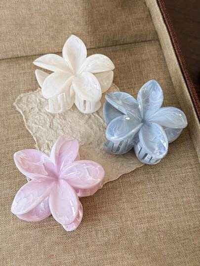 3pcs/1pc Women 8cm/3.15 Inch Pink, White, Blue Flower Shaped Plastic Hair Clips, Cute Large Size, Lightweight, Fashion Versatile, Elegant, Minimalist Style, Solid Color Hair Accessories For Daily, Casual, Party, Commute, Travel, Ponytail, Bun, Face Washing, Makeup, Outfit Matching Summer Hair Claw Hair Jaw Clip Hair Clamps Hair Clutch Hair Catcher Clip | SHEIN