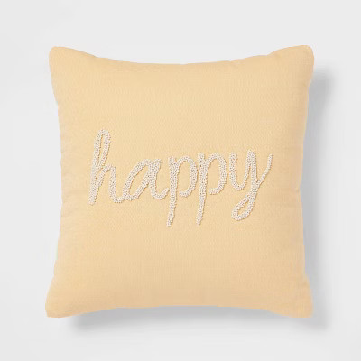 'Happy' Beaded Square Throw Pillow Yellow - Threshold™ | Target