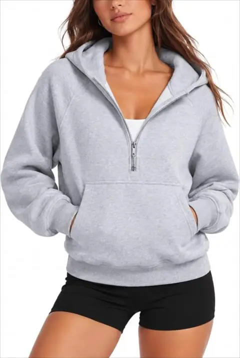 SUUKSESS Women Gold Half Zip up Cotton Hoodies Casual Pullover Sweatshirt