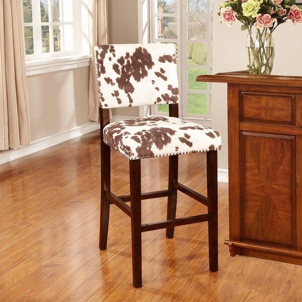 Linon Holcombe Stationary Bar Stool Cattle Print Upholstery | Bed Bath & Beyond