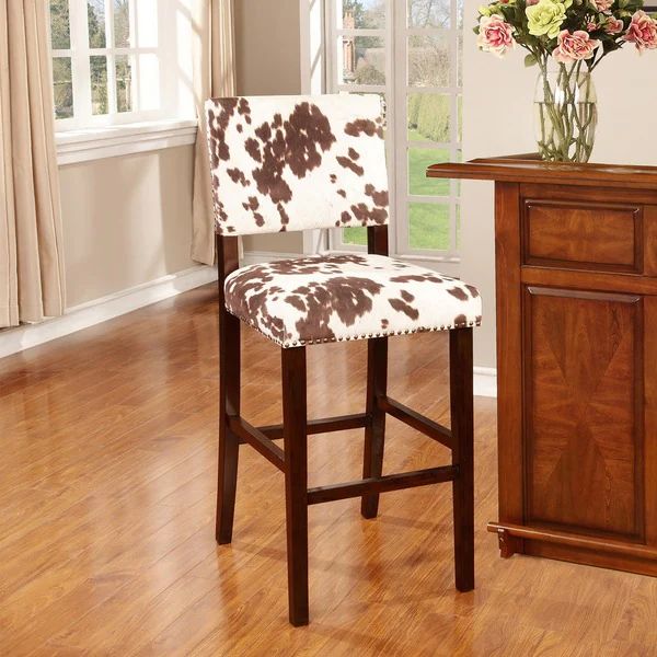 Linon Holcombe Stationary Bar Stool Cattle Print Upholstery | Bed Bath & Beyond