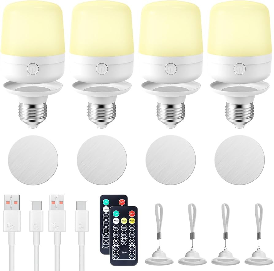 Rechargeable Light Bulb with Remote and Timer for Sconce and Lamp, Battery Backup Night Light, E2... | Amazon (US)