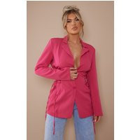 Bright Pink Lace Side Single Breasted Blazer | PrettyLittleThing CAN