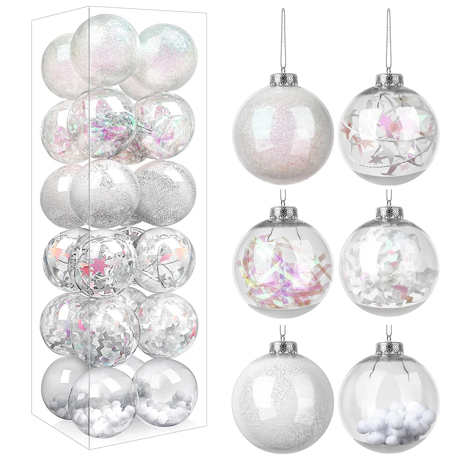 SHareconn 24 pcs Christmas Ornaments, 6cm Transparent Shatterproof Christmas Ball Ornaments - Whi... | Walmart (US)