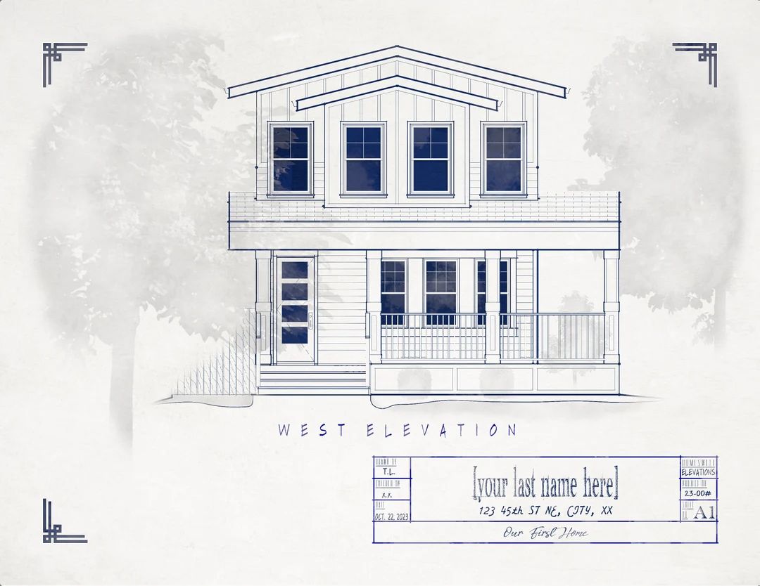 Custom Home Elevation Drawing // Digital Art Print // House - Etsy Canada | Etsy (CAD)