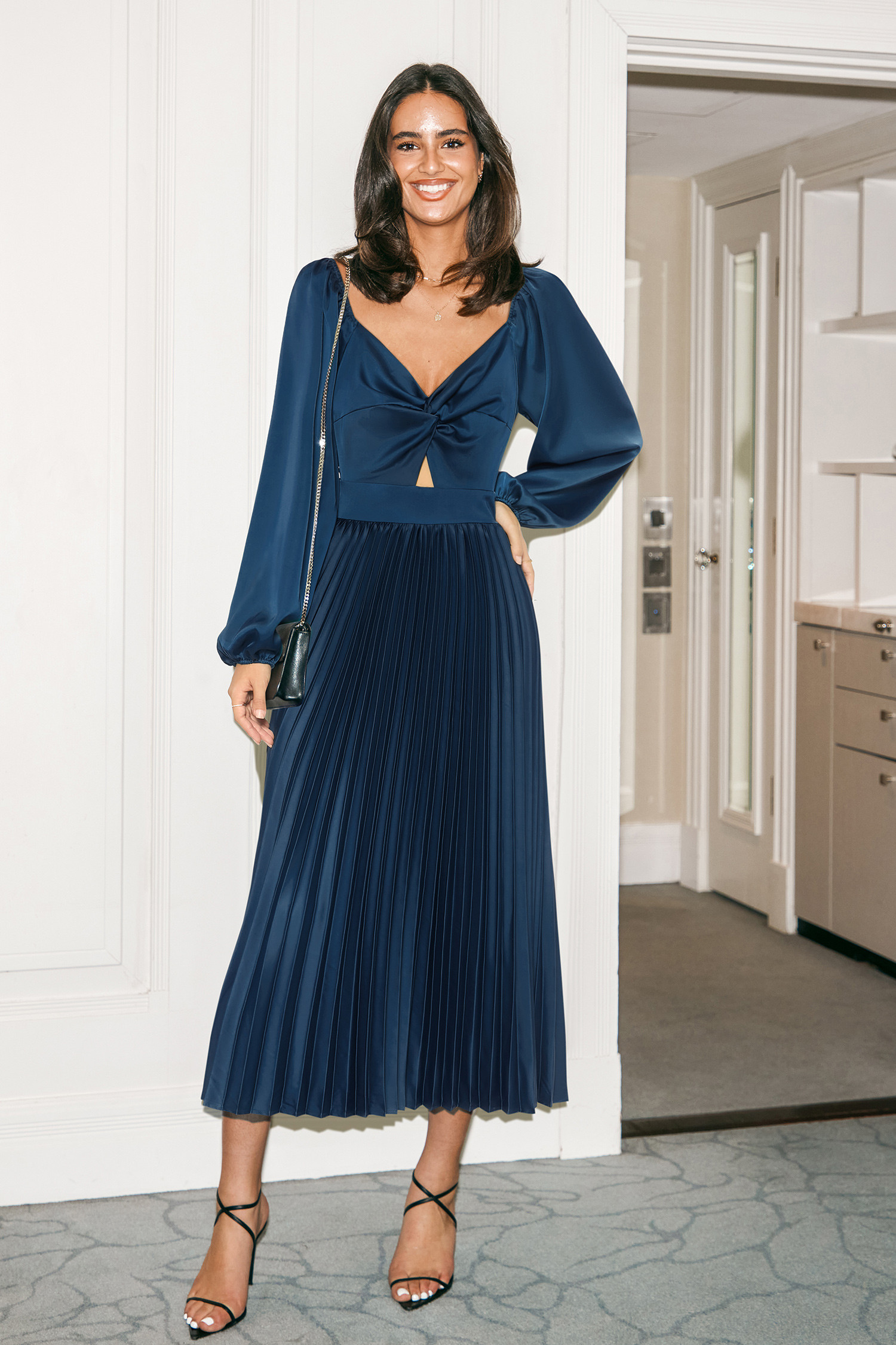 NewBlue Satin Sweetheart Puff Sleeve Midi Dress | Cupshe US