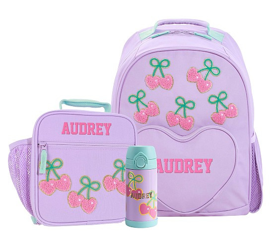 Mackenzie Stoney Clover Lane Lavender Cherry Bows Backpack & Lunch Bundle Set of 3 | Pottery Barn Kids