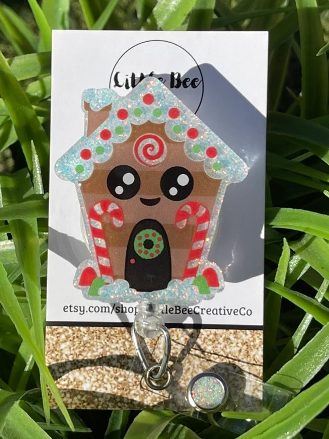 Glitter Gingerbread House Badge Reel, Holiday Christmas Badge - Etsy | Etsy (US)