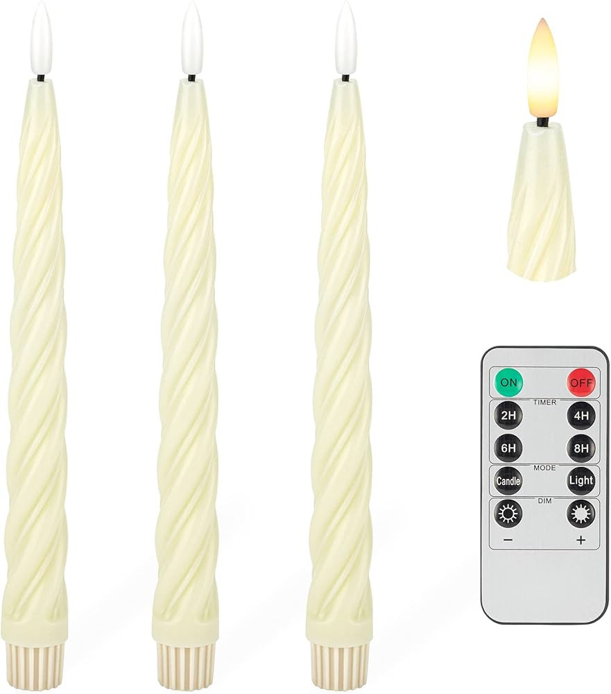 AFINETH Flameless Taper Candles with 3D Wick, 9.6" Real Wax LED Candles with Remote and Timer, 3 ... | Amazon (US)